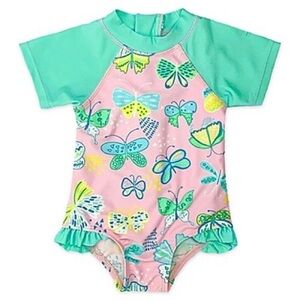 Floatimini | One-piece pink butterfly bathing suit |  3mo